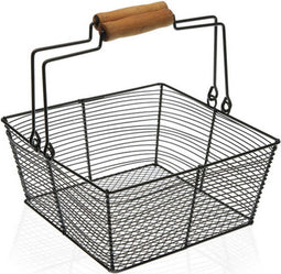 Fruitschaal Zwart Vierkant Hout Metaal (22,5 x 10 x 22,5 cm)