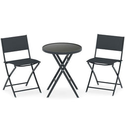 Coast Bistroset - 3-delige Opvouwbare Tuinset - Ademende sneldrogende zitting - Zwart