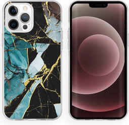 iMoshion Hoesje Geschikt voor iPhone 13 Pro Max Hoesje Siliconen - iMoshion Design hoesje - Blauw / Shattered Blue Marble