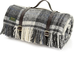 Picknickkleed Polo Cottage Grijs Zwart - Wol - Leren Draagset - Waterdicht - 145x183cm - Tweedmill