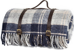 Picknickkleed Polo Tartan Navy Bannockbane - Wol - Leren Draagset - Waterdicht - 145x183cm - Tweedmill