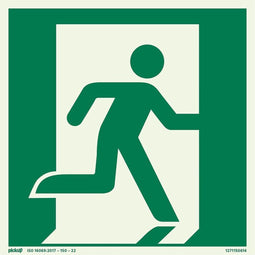 Pickup Bord 15x15 cm - Nooduitgang vluchtweg rechts fotoluminiscent - zelfklevend