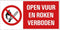 Pickup - Open vuur en roken verboden - conform NEN-EN-ISO 7010 bord 30x15 cm