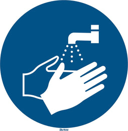 Pictogram bordje Handen wassen verplicht | Ø 200 mm Wit & Blauw x 200 mm x 200 mm