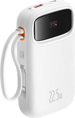 Baseus 10.000 mAh Powerbank | Fast Charge 20W USB-C & USB-A | Reisformaat Met Display Wit | Universele Powerbank Geschikt voor o.a. Samsung / iPhone | Geintegreerde USB-C en Lightning Kabel