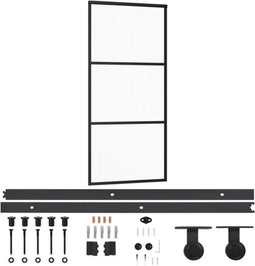 vidaXL - Schuifdeur - met - beslag - 90x205 - cm - aluminium - en - ESG-glas