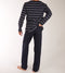 Schiesser Heren Pyjama - Lange broek - V-hals - Donkerblauw - Maat XL