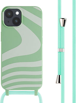 imoshion Hoesje Geschikt voor iPhone 15 Hoesje Met Koord - imoshion Siliconen design hoesje met koord - Groen / Retro Green