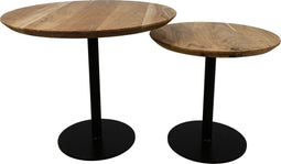 Pilaar bijzettafel - Naturel/zwart - ø60/ø45 - Acaciahout/ijzer - set van 2