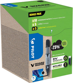 Pilot BeGreen whiteboardmarker V-Board Master M, zwart, 10 stuks + 10 navullingen