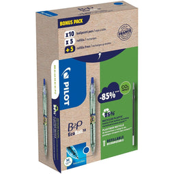 Pilot - Ecoball B2P BeGreen balpen, medium punt, 0,3 mm 10 stuks + 10 vullingen, blauw