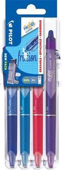 Pilot intrekbare roller FriXion Ball Clicker 2 Go, medium punt, 0,7 mm, blister met 4 stuks