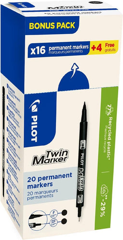Pilot permanente marker Twin, doos van 16 + 4 stuks, zwart