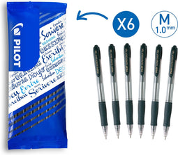 Pilot - Super Grip Intrekbare Balpen - Medium - Zwart - 6 stuks