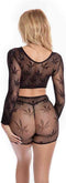 Pink Lipstick - Crop top en shortje met canna motief zwart - Zwart