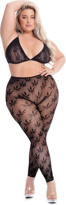 Pink Lipstick - Legging en bh-topje met cannabis motief Plussize zwart - Zwart
