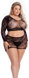 Pink Lipstick Lingerie Top en shorts set Leaf It To Me Short Set Black, Plus Size Zwart