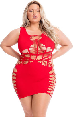 Pink Lipstick - Minijurkje met open gedeeltes Plussize rood - Rood