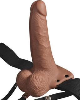 Pipedream - 6 inch Hollow Recharge Strap On - Strap On Hollow Caramel Beige