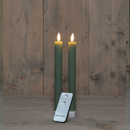 Anna's Collection - B.O. 2Pcs 3D Wick Jade Green Ribbel Taper Candle 23 cm Rustic