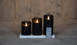 Anna's Collection - 3ST OPLAADBARE KAARS WAX ZWART RUSTIEK BEWEGEND...