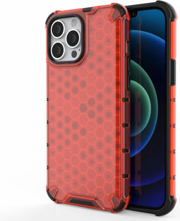 Lunso - Honinggraat Armor Backcover hoes - Geschikt voor iPhone 13 Pro Max - Rood