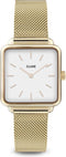 Cluse La Tétragone - Polshorloge - 28.5 mm - Goudkleurig mesh bandje - Wit