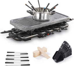 GOURMETmaxx XXL - Raclette en fondue combi - Voor 12 personen met antiaanbaklaag en natuurstenen plaat (38 stuks)