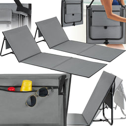 tectake® Strandmat - Set van 2 opvouwbare ligmatten - Verstelbare rugleuning - Grijs (2 stuks)
