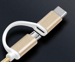 2 in 1 oplaad kabel (USB Micro, USB Type-C ) - 1,0 Meter (goud-Nylon)