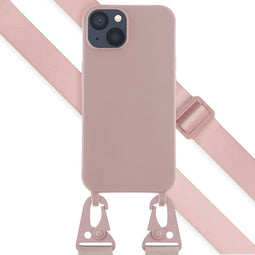 Selencia Hoesje Geschikt voor iPhone 13 Hoesje Met Koord - Selencia Siliconen hoesje met afneembaar koord - roze