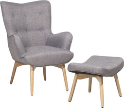 Oorfauteuil VEJLE met voetenbank Stof Lichtgrijs