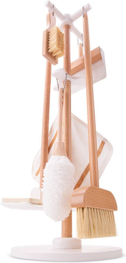 Woet® Houten Speelgoed Schoonmaakset - 6-delig met Bezem Dweil Stoffer & Blik - Rollenspel Schoonmaken (6 stuks)