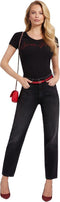 Guess Amilie Tee - Dames T-Shirt V-hals - Merknaam in het rood - Zwart (2022)