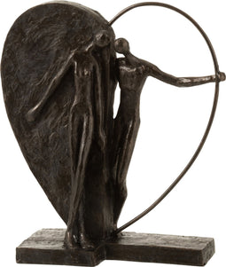 J-Line decoratie Koppel In Halfopgevuld Hart - polyresin - donkerbruin