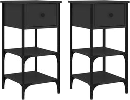 vidaXL - Nachtkastjes - 2 - st - 34x36x70 - cm - bewerkt - hout - zwart