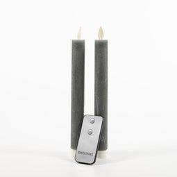 Annas collection - 2Pcs Grey Rustic Wax Taper Candle 23Cm Moving Flame Rem