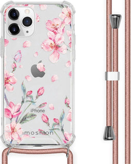 iMoshion iPhone 11 Pro - Hoesje met Koord - Verstelbaar Koord - Roze Blossom Watercolor