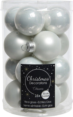 2 stuks 16 Glazen balletjes 35 mm winter wit