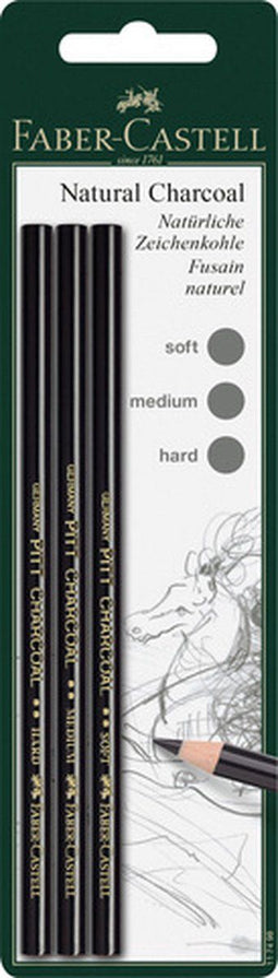 Faber-Castell houtskool potloden - Pitt Monochrome - 3 stuks op blister - FC-117498