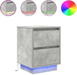 vidaXL - Nachtkastjes - met - LED-verlichting - 2 - st - 38x34x50 - cm - betongrijs