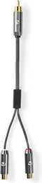 Subwoofer-Kabel - RCA Male - 2x RCA Female - Verguld - 0.20 m - Rond - 4.5 mm - Gun Metal Grijs - Cover Window Box