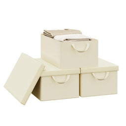 WOLTU Opbergbox - Deksel - Inklapbaar - Handgrepen - 3Stuks - 48x29x20cm - Crème