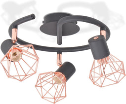 Plafondlamp met 3 spotlights E14 zwart en koperkleurig