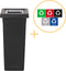Plafor Fit Bin, Prullenbak voor afvalscheiding - 53L – Zwart/Grijs - Inclusief 5-delige Stickerset - Afvalbak voor gemakkelijk Afval Scheiden en Recycling - Afvalemmer - Vuilnisbak voor Huishouden, Keuken en Kantoor - Afvalbakken - Recyclen