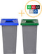 Plafor Fit Bin Prullenbak voor afvalscheiding - 75L – Set van 2, Blauw/Groen- Inclusief 5-delige Stickerset - Afvalbak voor gemakkelijk Afval Scheiden en Recycling - Afvalemmer - Vuilnisbak voor Huishouden, Keuken en Kantoor - Afvalbakken