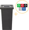 Plafor Fit Bin, Prullenbak voor afvalscheiding - 75L – Zwart/Grijs- Inclusief 5-delige Stickerset - Afvalbak voor gemakkelijk Afval Scheiden en Recycling - Afvalemmer - Vuilnisbak voor Huishouden, Keuken en Kantoor - Afvalbakken - Recyclen
