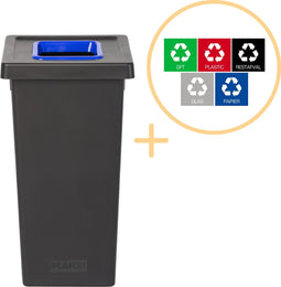 Plafor Fit Bin, Prullenbak voor afvalscheiding - 75L – Zwart/Rood - Inclusief 5-delige Stickerset - Afvalbak voor gemakkelijk Afval Scheiden en Recycling - Afvalemmer - Vuilnisbak voor Huishouden, Keuken en Kantoor - Afvalbakken - Recyclen