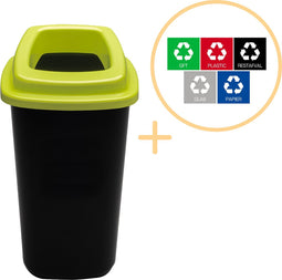 Plafor Sort Bin, Prullenbak voor afvalscheiding - 45L – Zwart/Groen - Inclusief 5-delige Stickerset - Afvalbak voor gemakkelijk Afval Scheiden en Recycling - Afvalemmer - Vuilnisbak voor Huishouden, Keuken en Kantoor - Afvalbakken - Recyclen