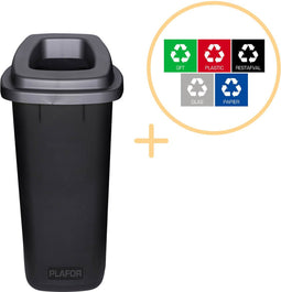 Plafor Sort Bin, Prullenbak voor afvalscheiding - 90L – Zwart- Inclusief 5-delige Stickerset - Afvalbak voor gemakkelijk Afval Scheiden en Recycling - Afvalemmer - Vuilnisbak voor Huishouden, Keuken en Kantoor - Afvalbakken - Recyclen